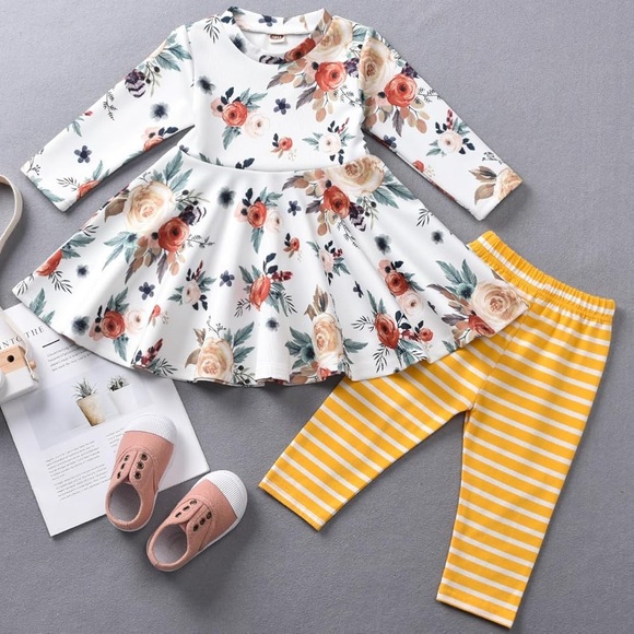 NWOT fioukiay Girls Fall and Winter Long Sleeve Floral Dress and Striped Legging - Picture 5 of 6